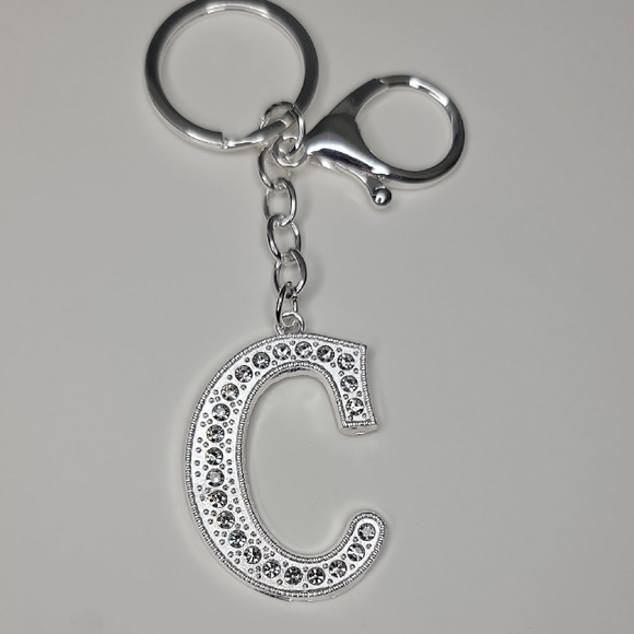 Fun Fashion Accessories - Letter C Initial C Alphabet C Rhinestone Silver Key Chain Bag Charm